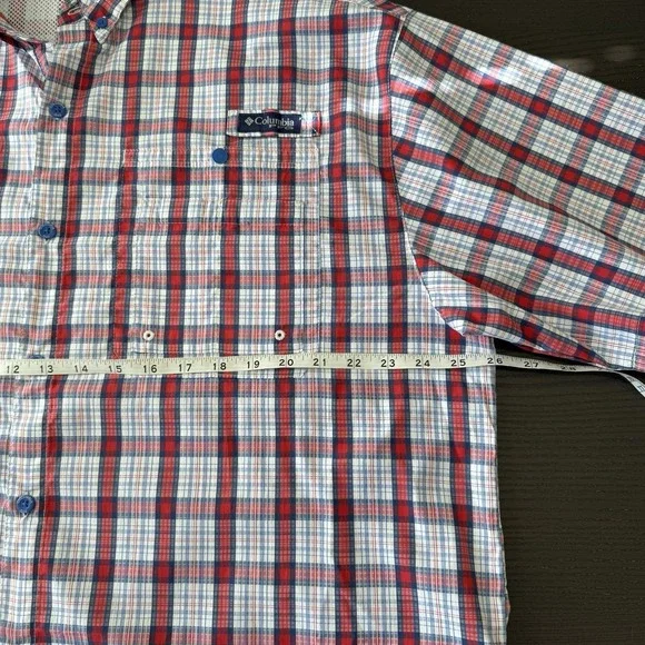 Columbia PFG Omni-shade Shirt Red Short Sleeve Button Up Vented Men's Size XL - Picture 7 of 8